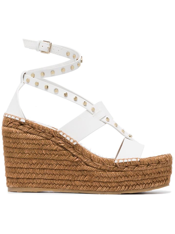 Jimmy Choo White Danica 80 Wedge Leather Sandals