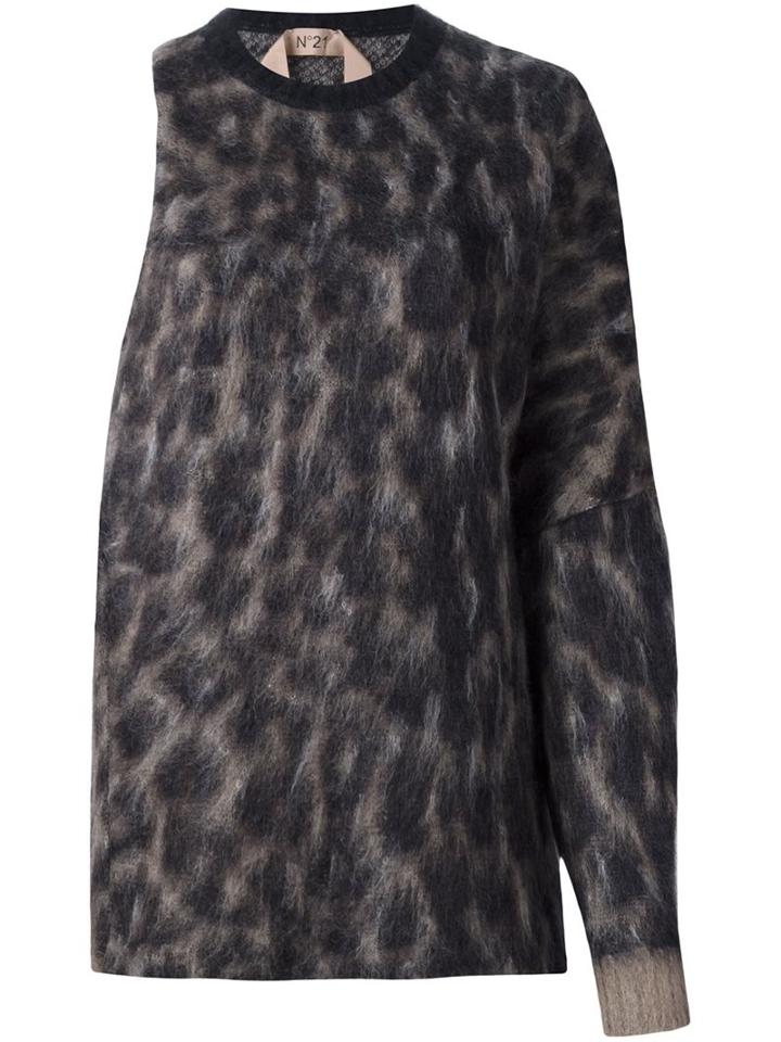 No21 One Sleeved Leopard Print Jumper, Women's, Size: 38, Mohair/wool/polyamide