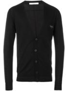 Givenchy V-neck Cardigan, Men's, Size: Large, Black, Calf Leather/polyester/wool
