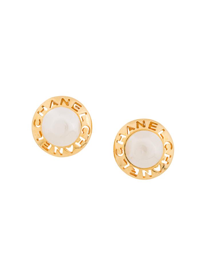 Chanel Vintage Cutout Logo Round Earrings - Metallic