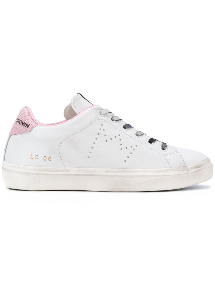 Leather Crown Snakeskin Effect Trim Sneakers - White