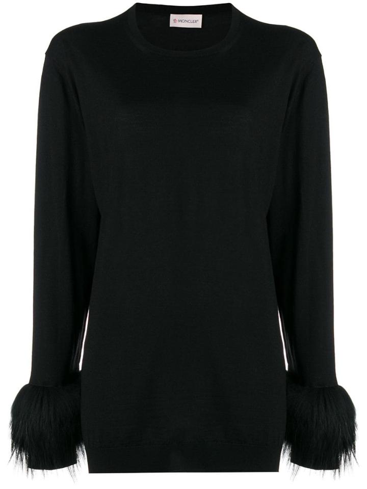 Moncler Fox Fur Cuffs Knitted Sweatshirt - Black