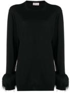Moncler Fox Fur Cuffs Knitted Sweatshirt - Black