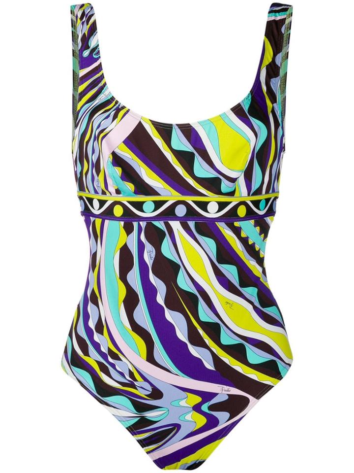 Emilio Pucci Burle Print Cutout Back Swimsuit - Blue