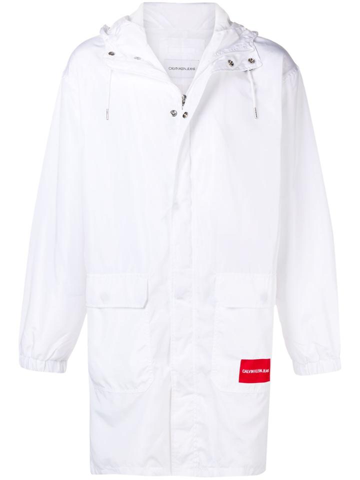 Calvin Klein Jeans Logo Patch Hooded Parka - White