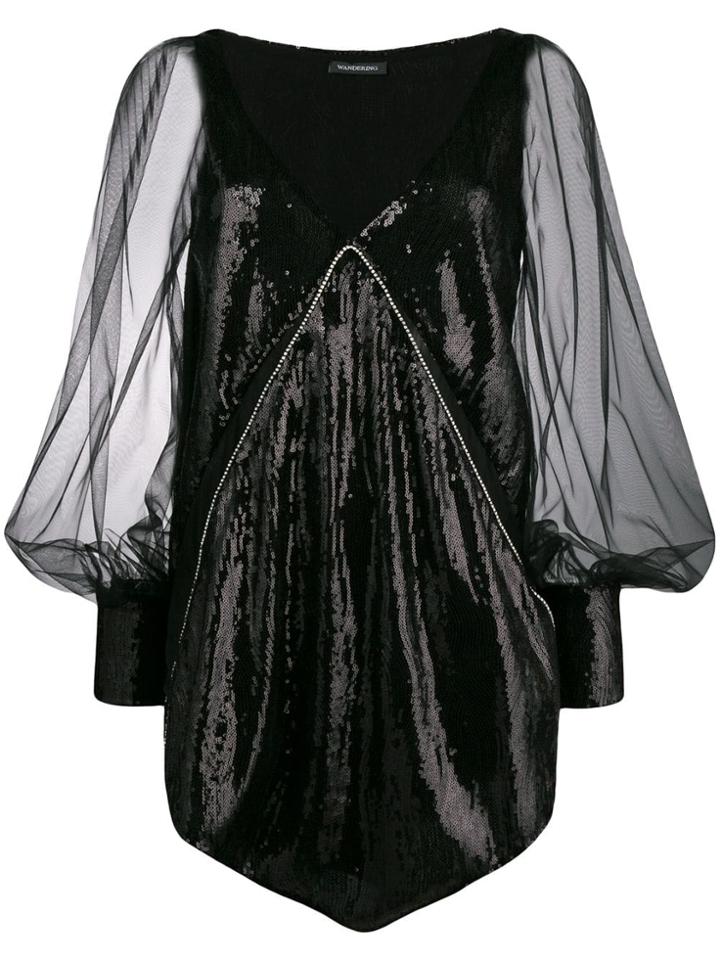 Wandering Deep-v Neck Sequinned Mini-dress - Black