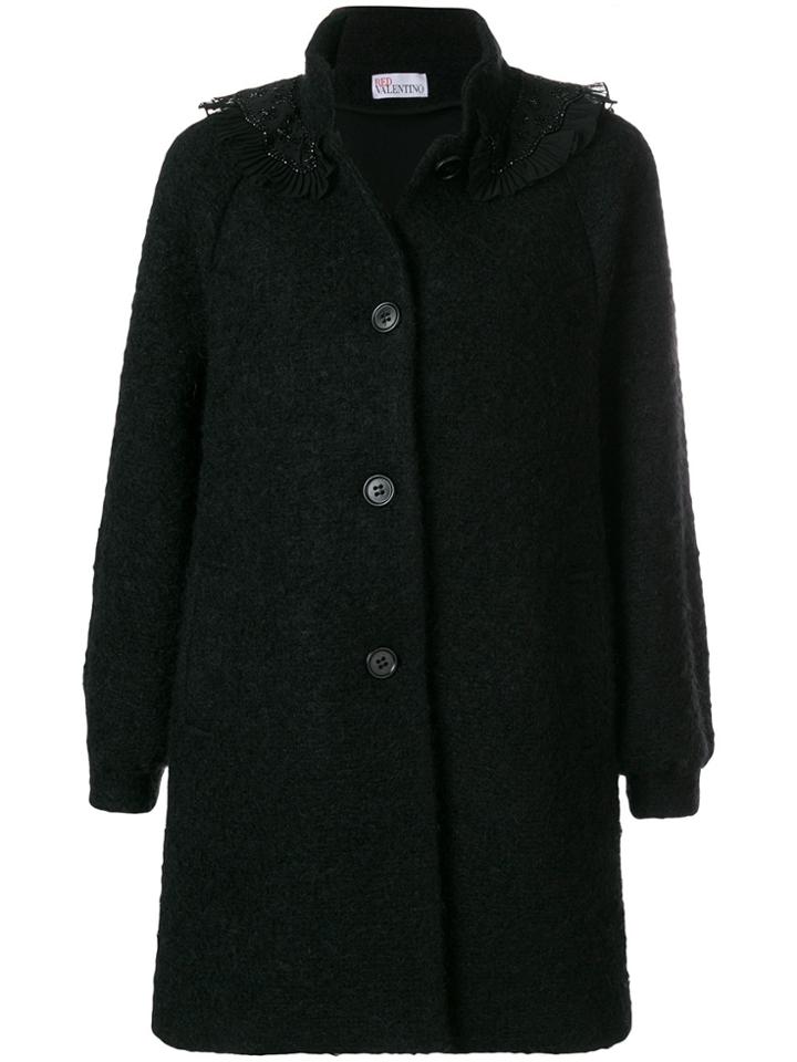 Red Valentino Frill Trim Coat - Black