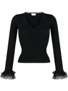 Alexander Mcqueen Lace Trimmed V-neck Jumper - Black