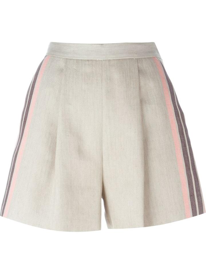 Msgm Front Pleat Stripe Shorts