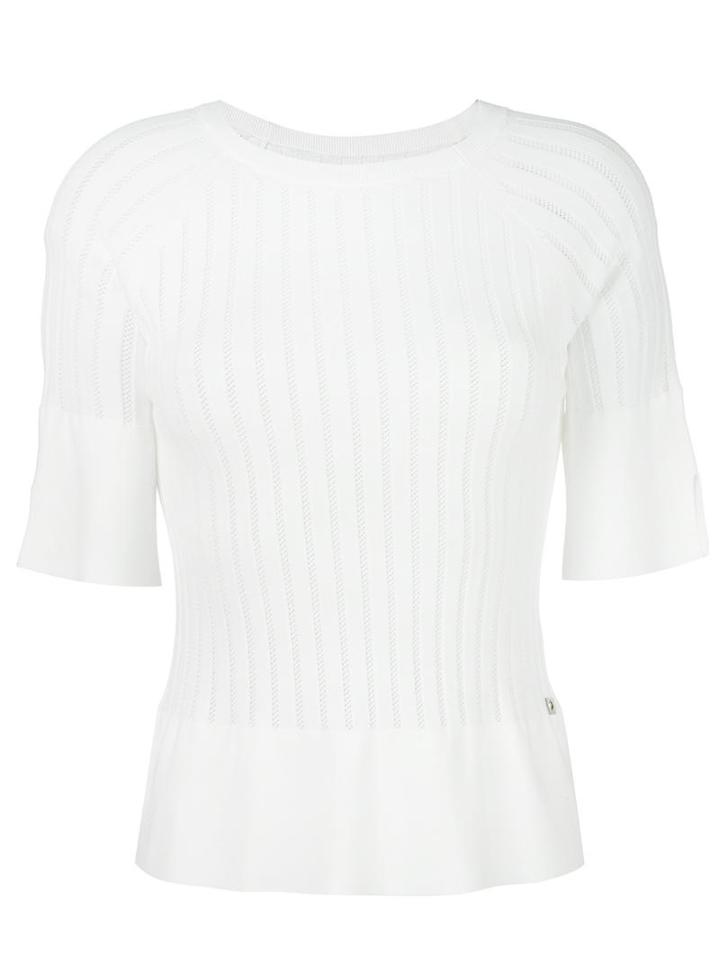 Twin-set Three-quarters Sleeve Fitted Blouse, Women's, Size: Large, White, Viscose/polyester