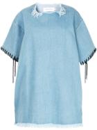Marques'almeida Lace-up Detail Frayed Dress - Blue