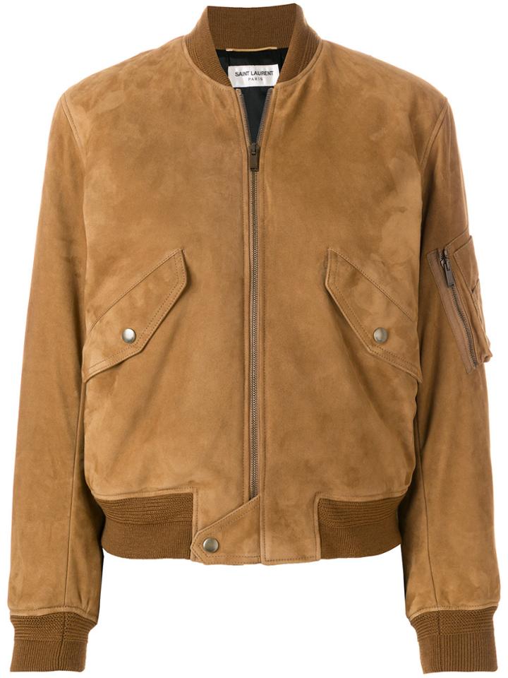 Saint Laurent Lambskin Bomber Jacket - Brown