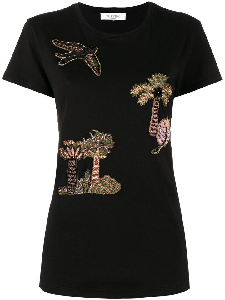 Valentino Embroidered Tree T-shirt, Women's, Size: Xs, Black, Cotton/viscose/silk