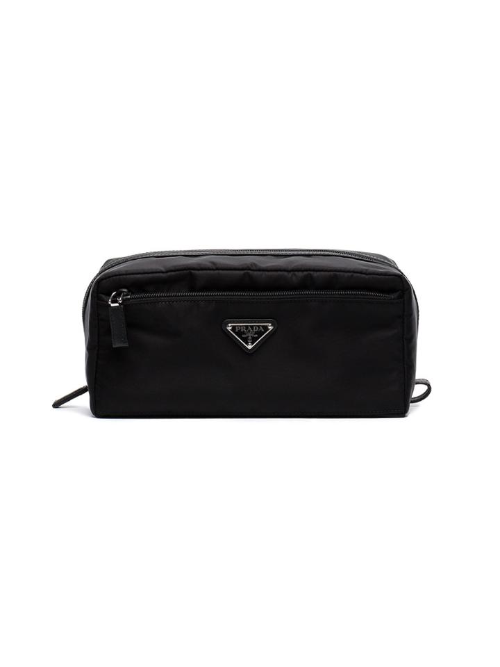 Prada Washbag With Logo Plaque - Black