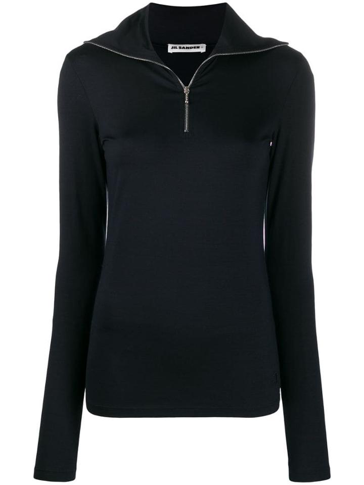 Jil Sander Zipped Roll Neck T-shirt - Blue