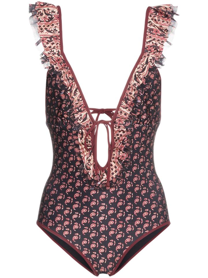 Zimmermann Jaya Print Frill Swimsuit - Red