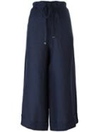 Daniela Gregis Super Wide Cropped Trousers, Women's, Blue, Linen/flax