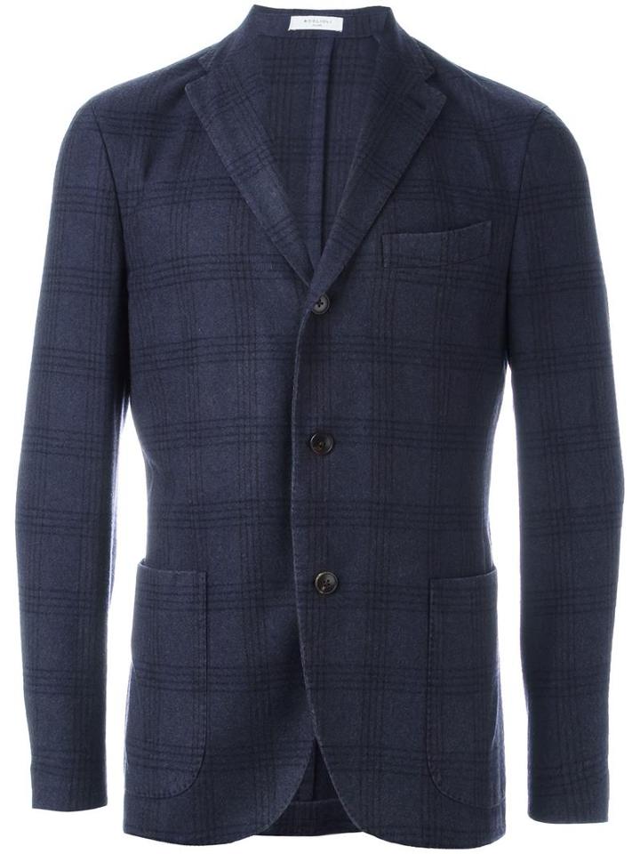 Boglioli Patch Pockets Plaid Blazer, Men's, Size: 50, Blue, Wool/cashmere/cupro
