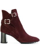 Tod's Buckle Strap Ankle Boots - Red