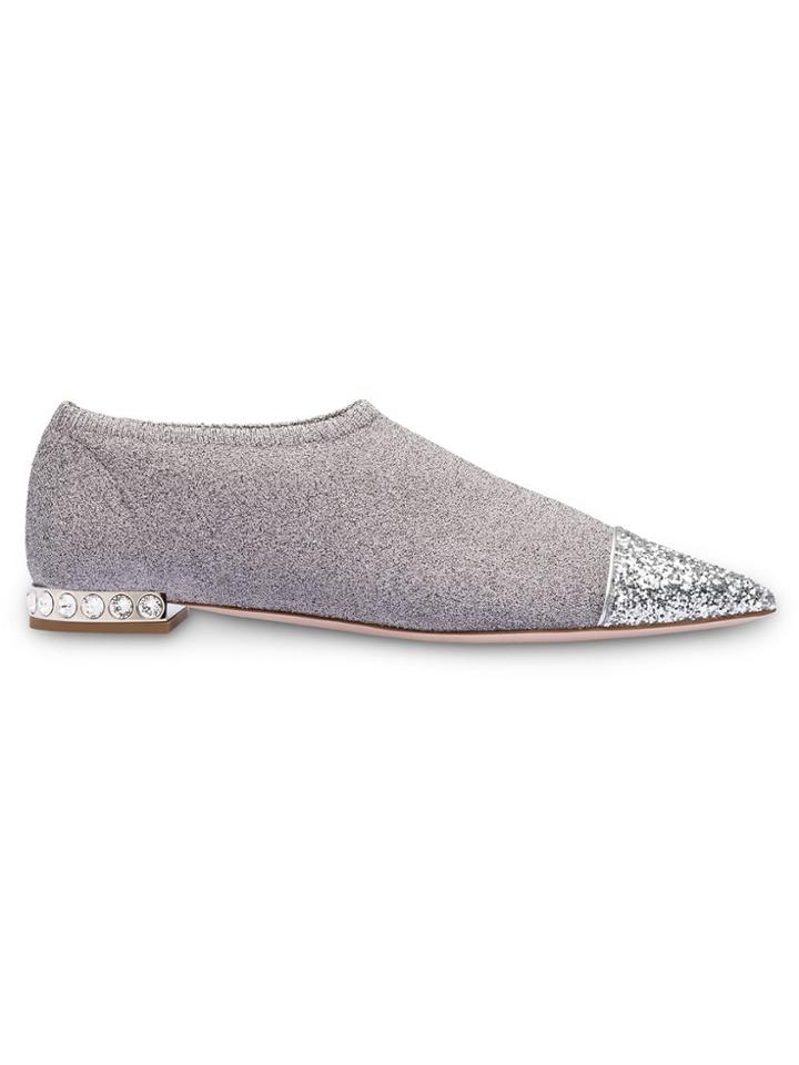 Miu Miu Lamé Knit And Glitter Booties - Metallic