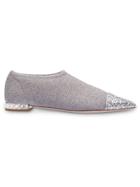 Miu Miu Lamé Knit And Glitter Booties - Metallic