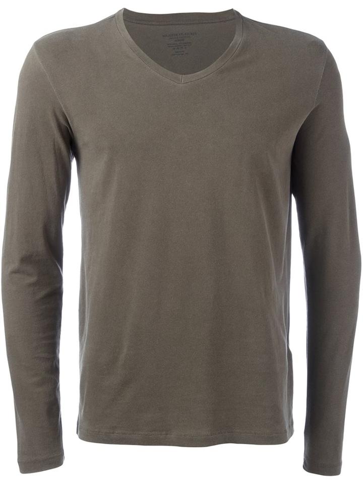 Majestic Filatures Longsleeved V-neck T-shirt, Men's, Size: Medium, Green, Cotton/spandex/elastane