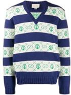 Gucci Gg Lyre Striped Jacquard Knitted Sweater - Blue