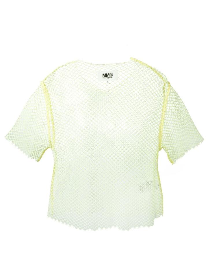 Mm6 Maison Margiela Open Knit T-shirt, Women's, Size: Medium, Yellow/orange, Polyamide/spandex/elastane
