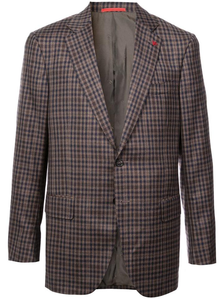 Isaia Check Pattern Blazer - Brown