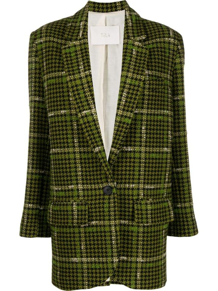 Tela Houndstooth Fitted Blazer - Green