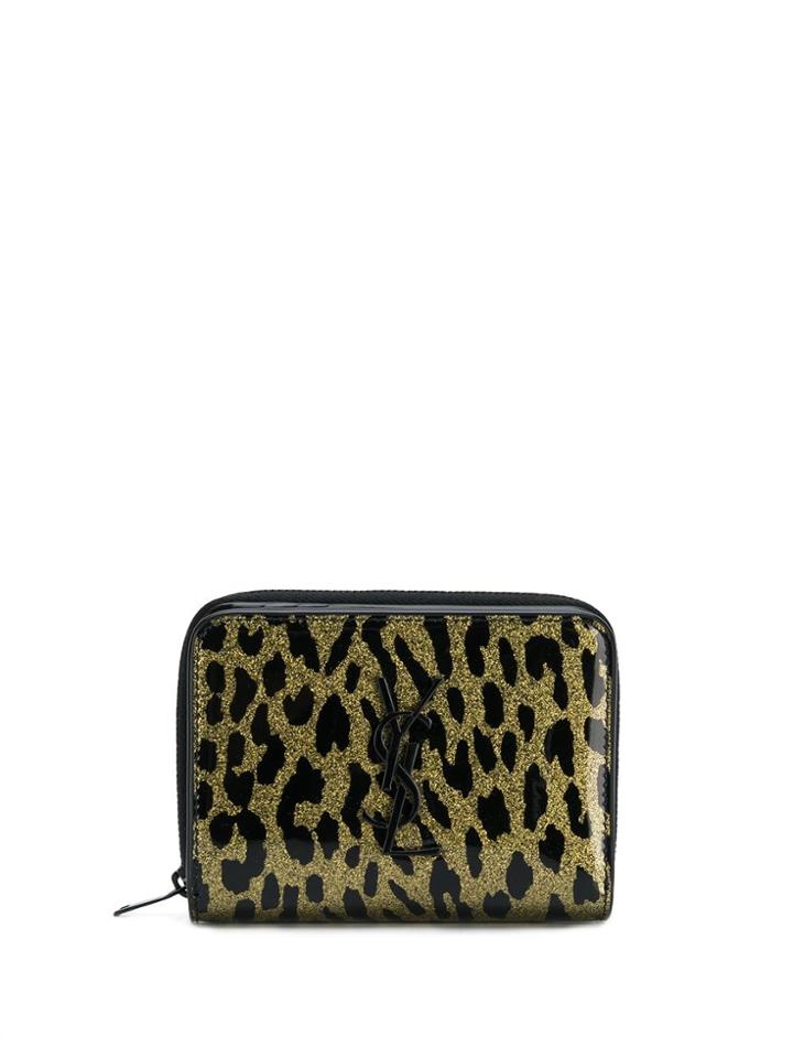 Saint Laurent Leopard Zipped Wallet - Black