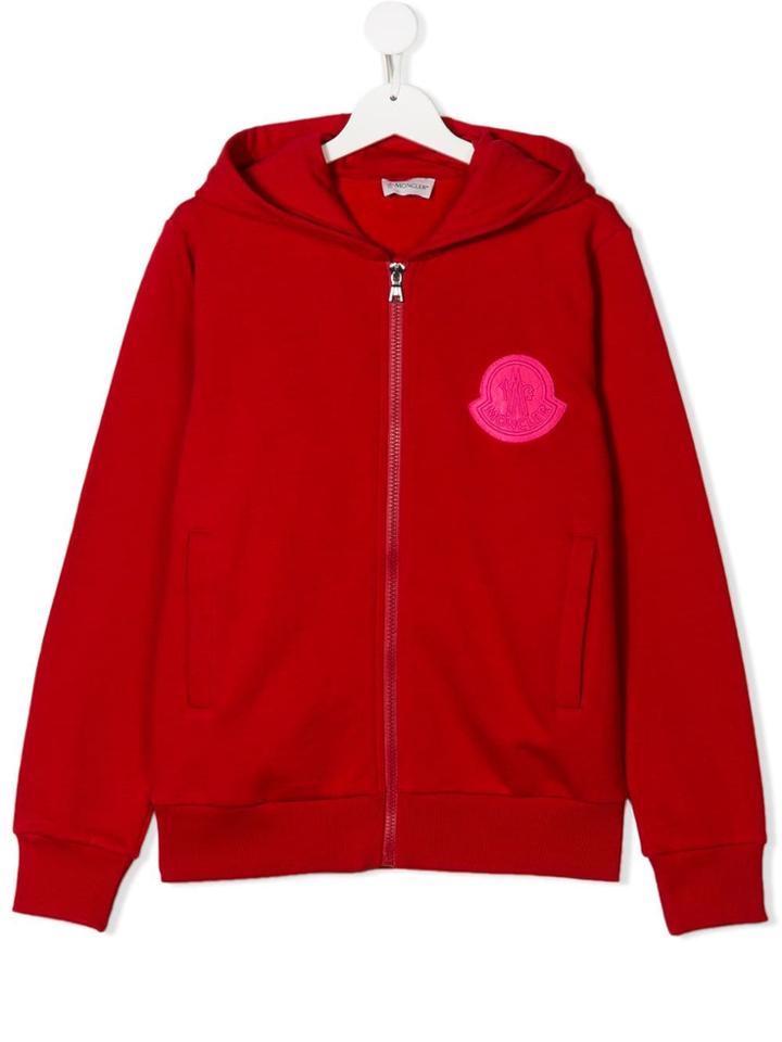 Moncler Kids Logo Patch Zip Hoodie - Red