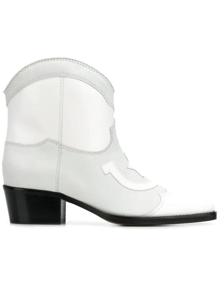 Ganni Texan Boots - White