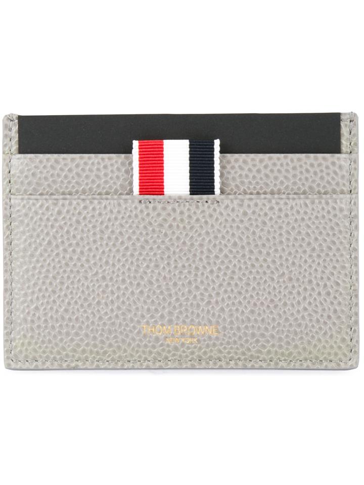 Thom Browne Single Card Holder In Medium Grey Pebble Grain