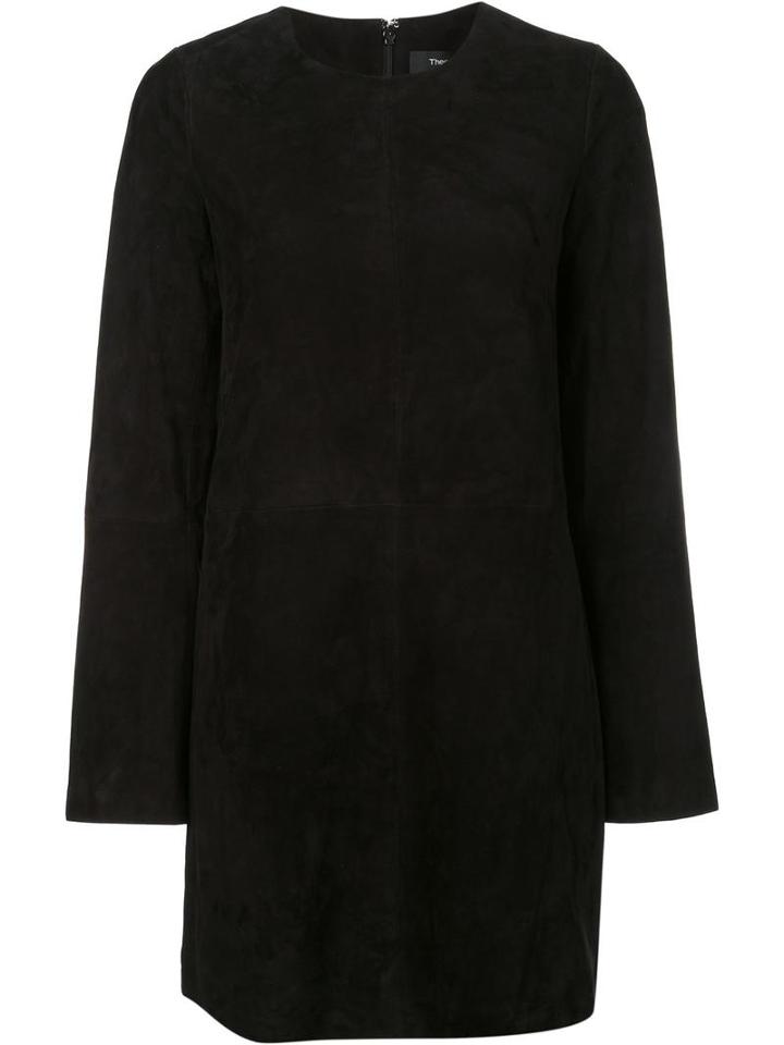 Theory Panelled Shift Dress, Women's, Size: 0, Black, Cotton/lamb Skin
