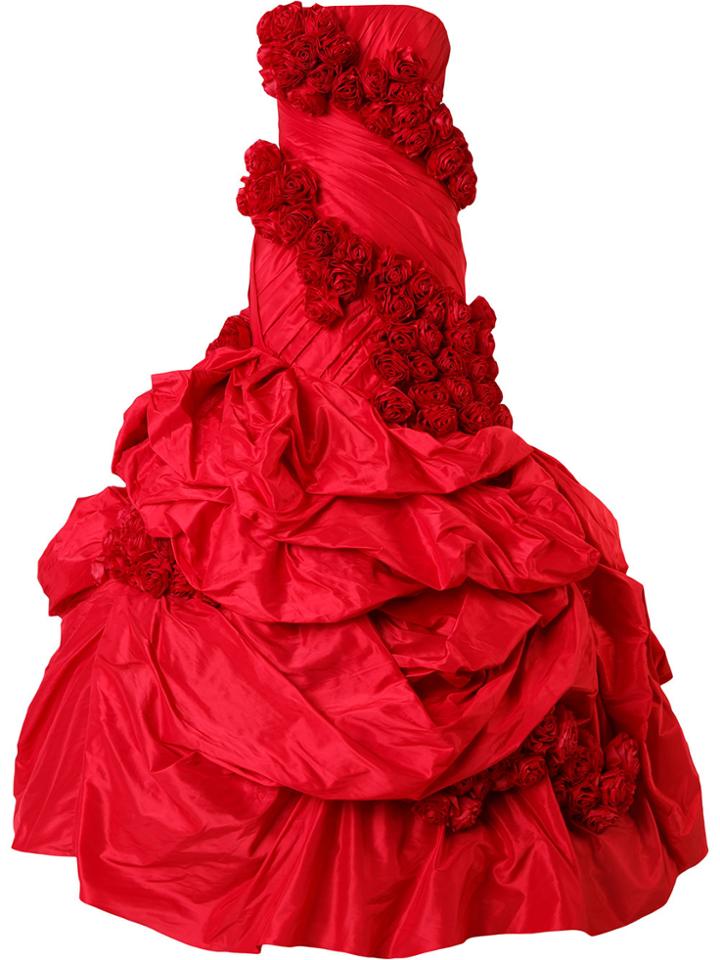 Rubin Singer Rose Applique Gown - Red