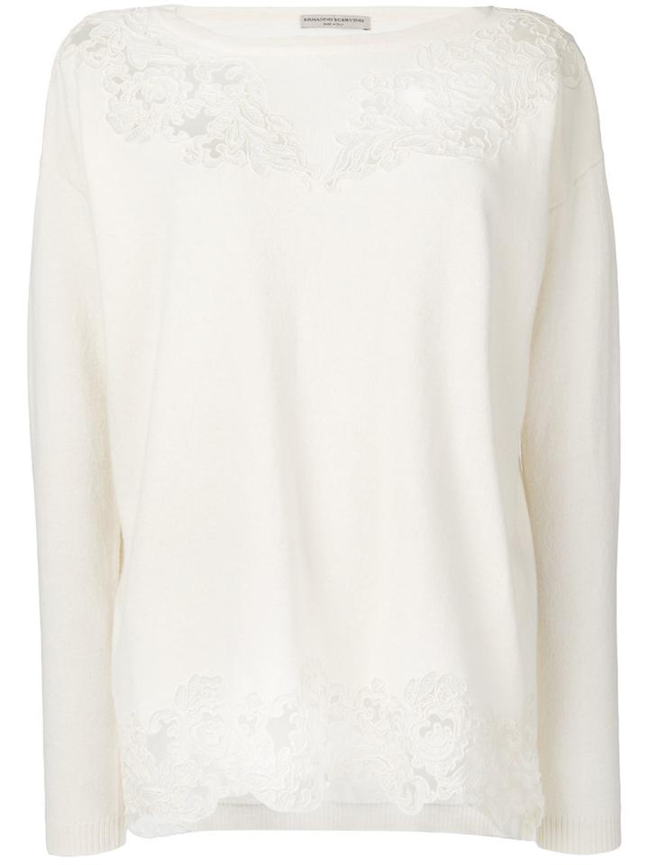 Ermanno Scervino - Lace Trim Blouse - Women - Cashmere/wool - 42, Nude/neutrals, Cashmere/wool