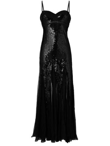 Loris Azzaro Vintage Long Flared Embellished Dress - Black