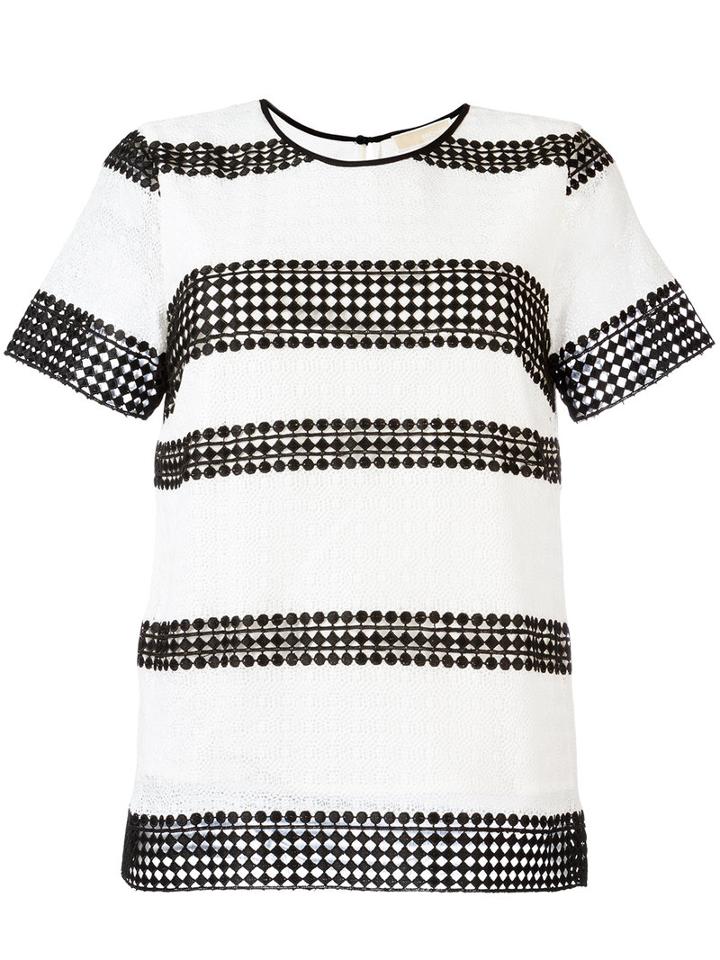 Michael Michael Kors Stripe Panel T-shirt, Women's, Size: Xs, White, Polyester/cotton