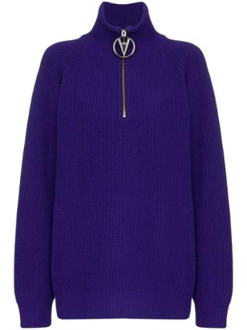 Filles A Papa Half-zip Ribbed Sweater - Blue
