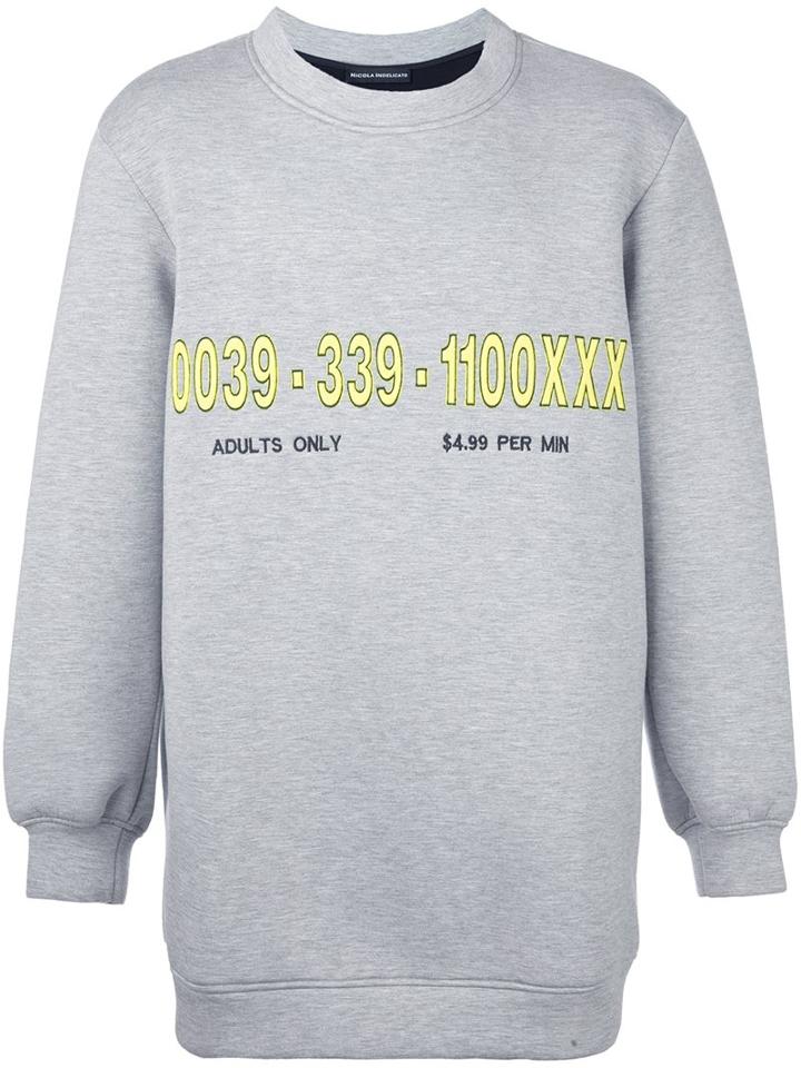 Nicola Indelicato 'number' Print Sweatshirt, Men's, Size: Small, Grey, Viscose