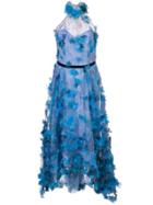 Marchesa Notte 3d Floral Bodice Gown - Blue
