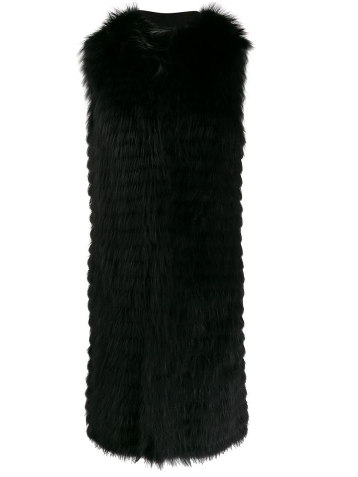Simonetta Ravizza Fur-trimmed Sleeveless Coat - Black