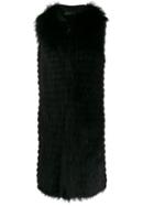 Simonetta Ravizza Fur-trimmed Sleeveless Coat - Black