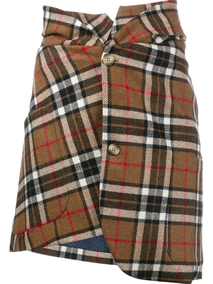 Jacquemus Plaid Asymmetric Skirt, Women's, Size: 34, Brown, Polyester/acetate/wool