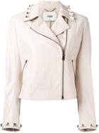 Fendi - Studded Leather Cropped Jacket - Women - Silk/lamb Skin/plastic - 42, Nude/neutrals, Silk/lamb Skin/plastic