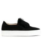 Elie Saab Fur Front Slip-on Sneakers - Black
