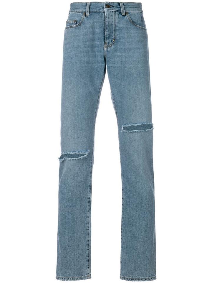 Saint Laurent Distressed Low-rise Jeans - Blue
