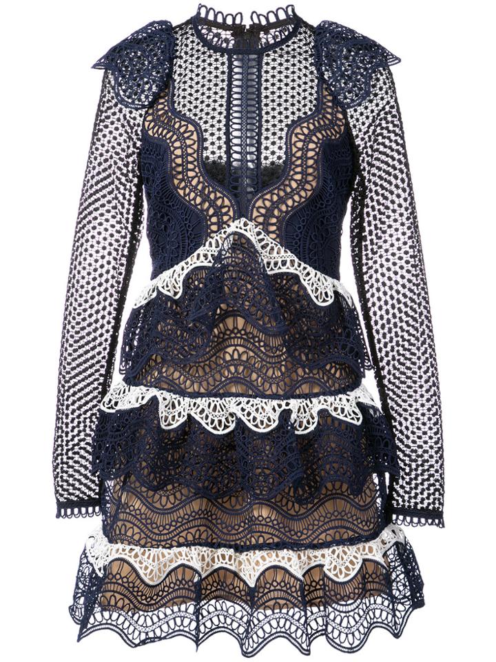 Self-portrait Polka-dot Ruffle Dress - Blue