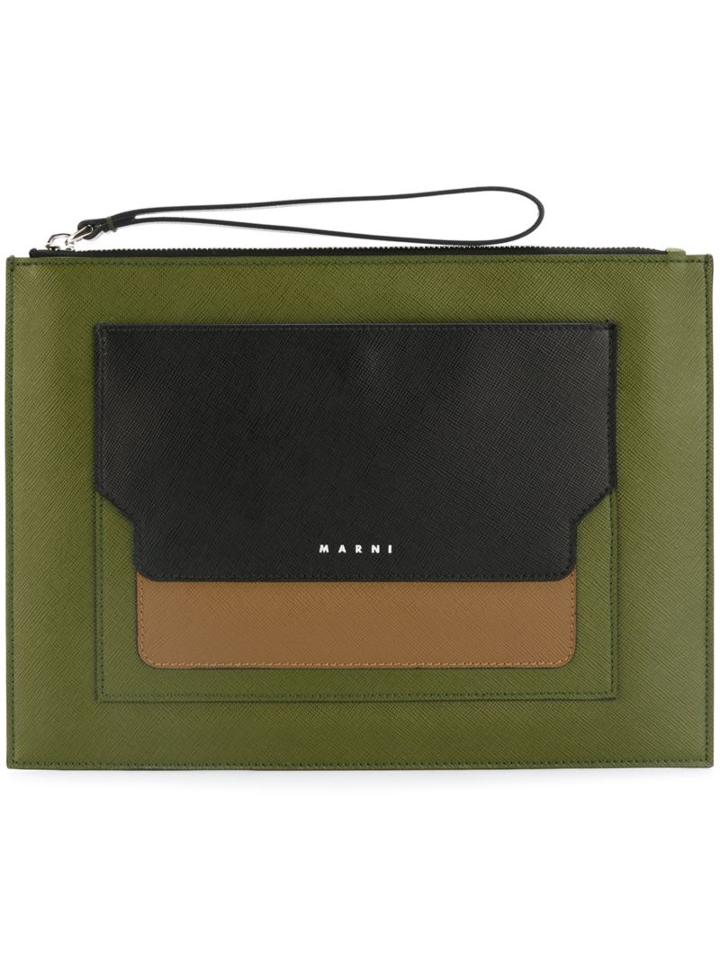 Marni Colour Block Clutch, Women's, Green